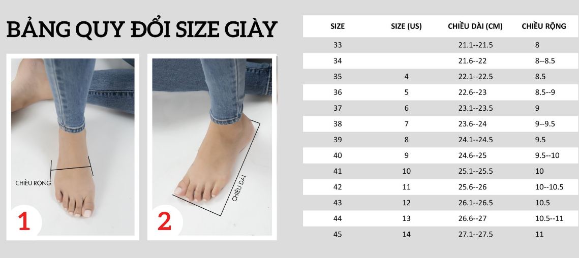 Tham khảo bảng quy đổi size giày